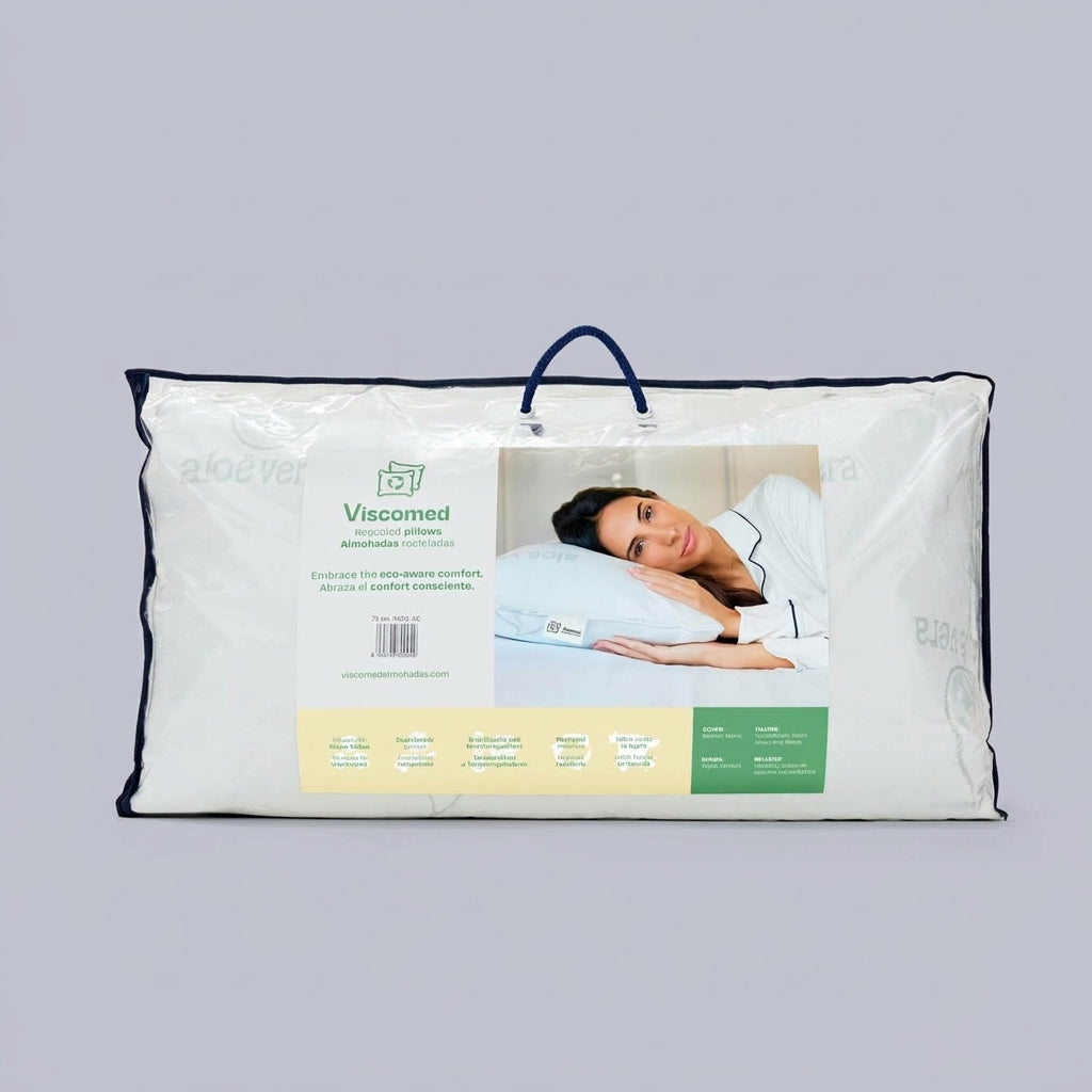 Almohada de copos viscoelásticos Viscomed, sobre fondo liso de estudio