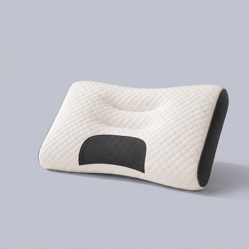 Almohada cervical ergonómica de 61 × 38 cm Vega, sobre fondo liso de estudio