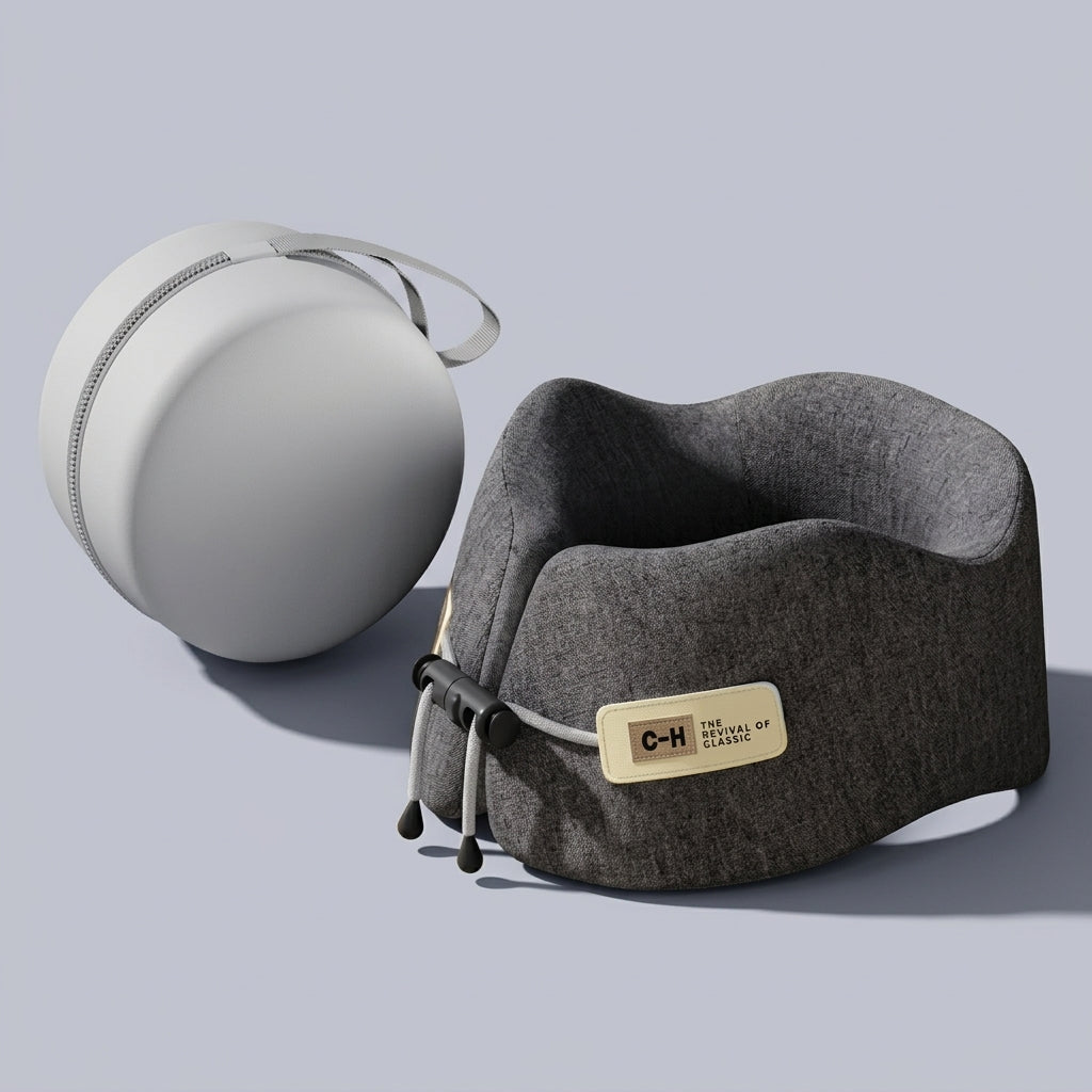 Almohada de viaje en U con soporte lateral Tramo, sobre fondo liso de estudio