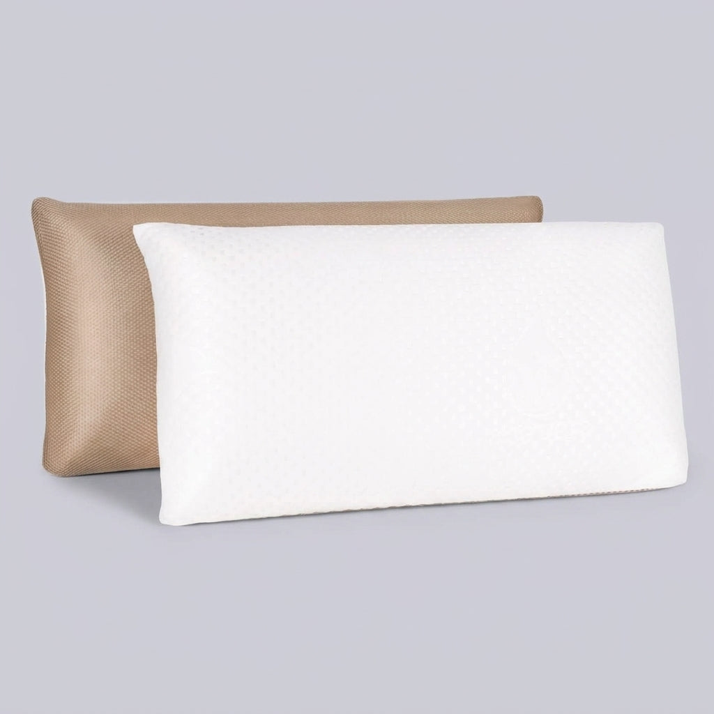 Almohada viscoelástica Aloe Vera con tejido 3D Fresh, sobre fondo liso de estudio