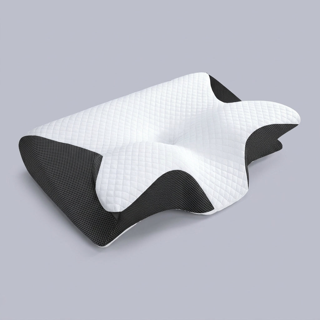 Almohada cervical mariposa de rebote lento Onda, sobre fondo liso de estudio