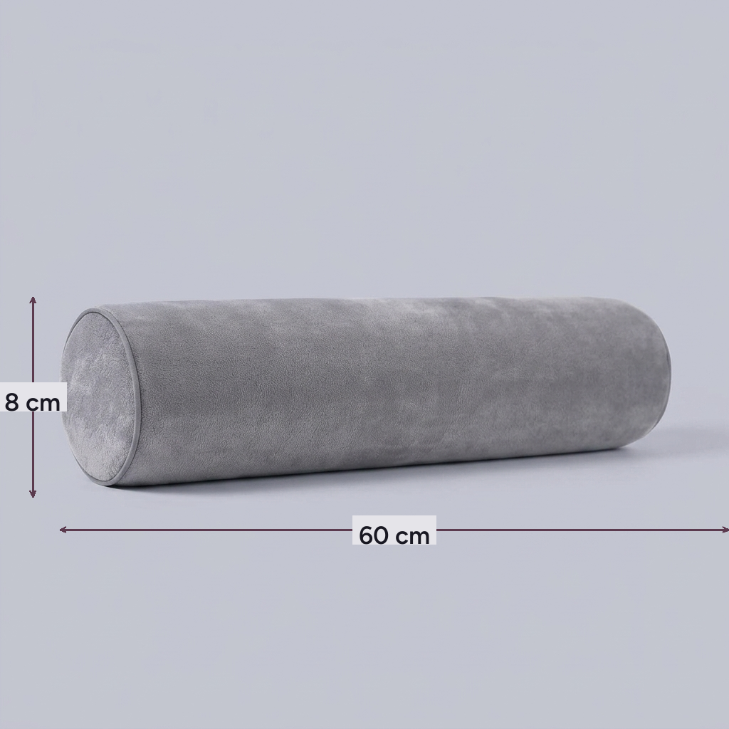 Cojín cilíndrico enrollable Rollo, con sus medidas indicadas
