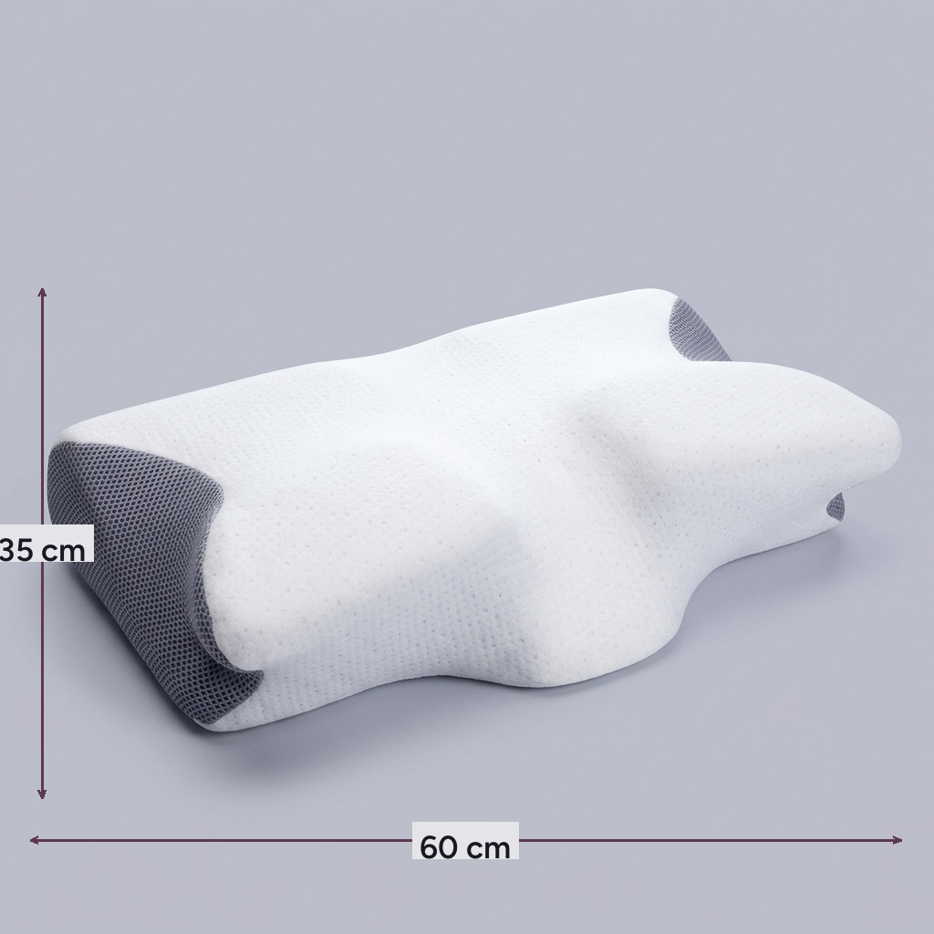 Funda para almohada cervical de contorno Forma, con sus medidas indicadas