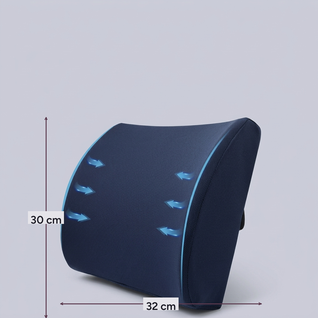 Cojín lumbar de espuma viscoelástica Lumbar, con sus medidas indicadas