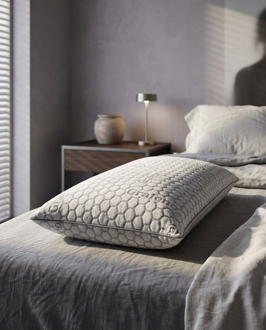 Almohada viscoelástica con grafeno Grafeno, de perfil a la altura del colchón