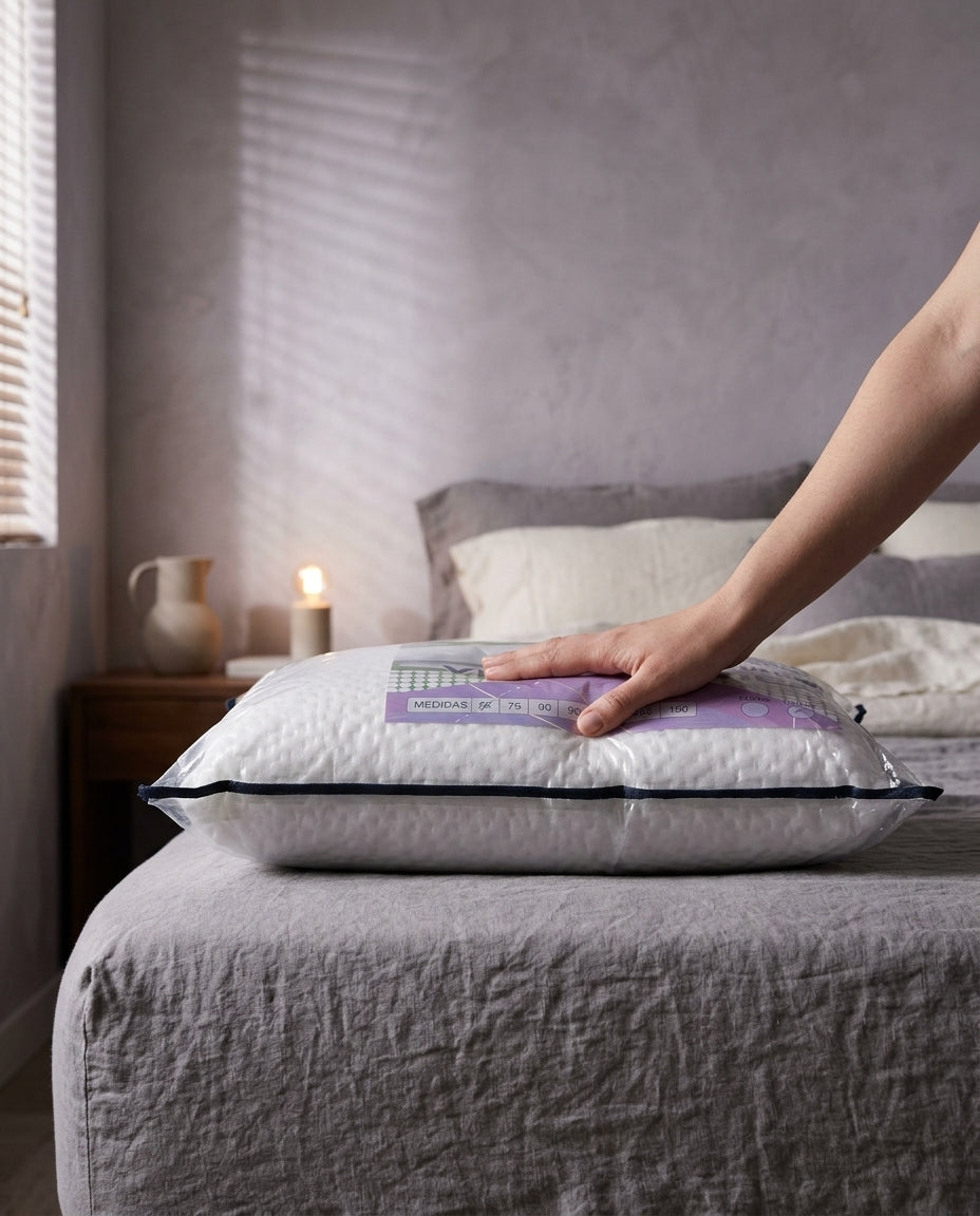 Almohada viscoelástica indeformable de 70 cm Sólida, de perfil a la altura del colchón