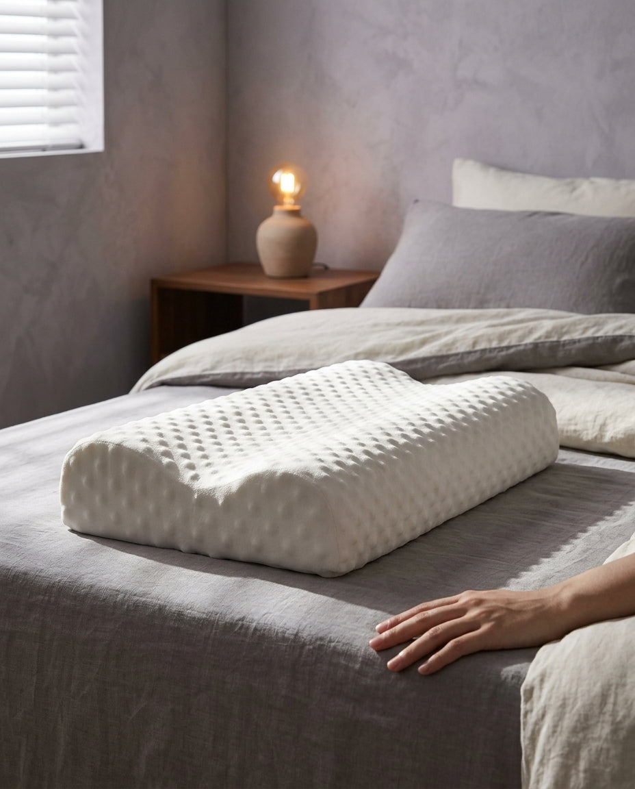 Almohada cervical de altura ajustable Ajuste, de perfil a la altura del colchón