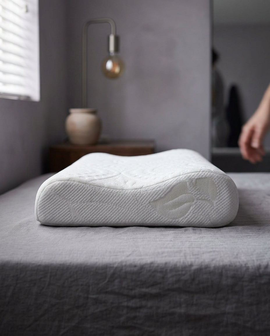 Almohada cervical de doble altura Dos, de perfil a la altura del colchón