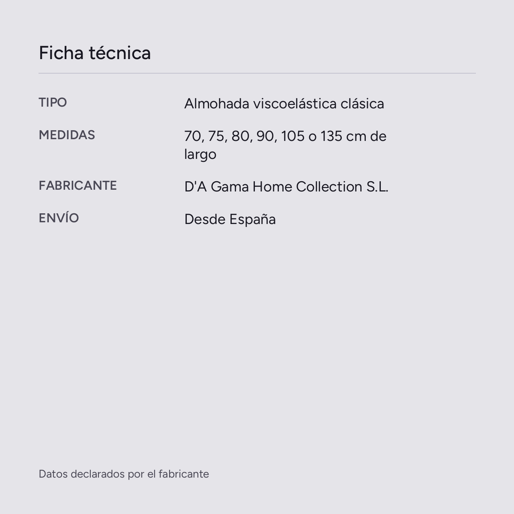 Almohada viscoelástica en seis medidas Medida, vista de producto