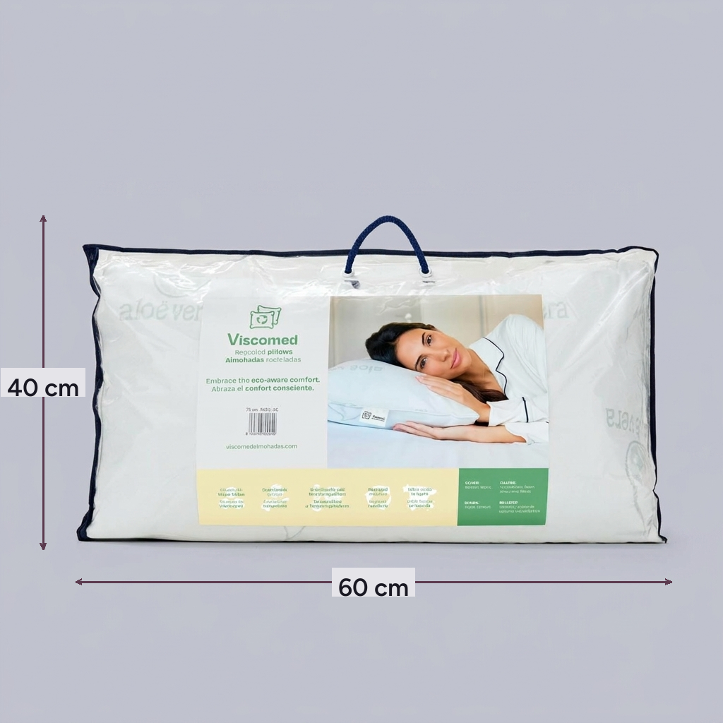 Almohada de copos viscoelásticos Viscomed, con sus medidas indicadas