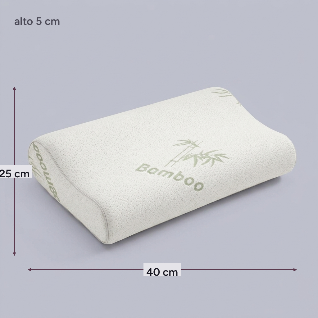 Almohada cervical compacta de rayón de bambú Brote, con sus medidas indicadas
