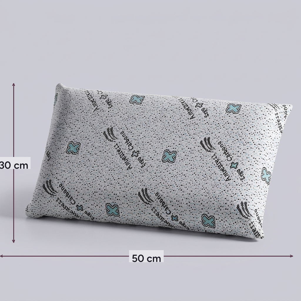 Almohada viscoelástica compacta de 50 × 30 cm Mini, con sus medidas indicadas