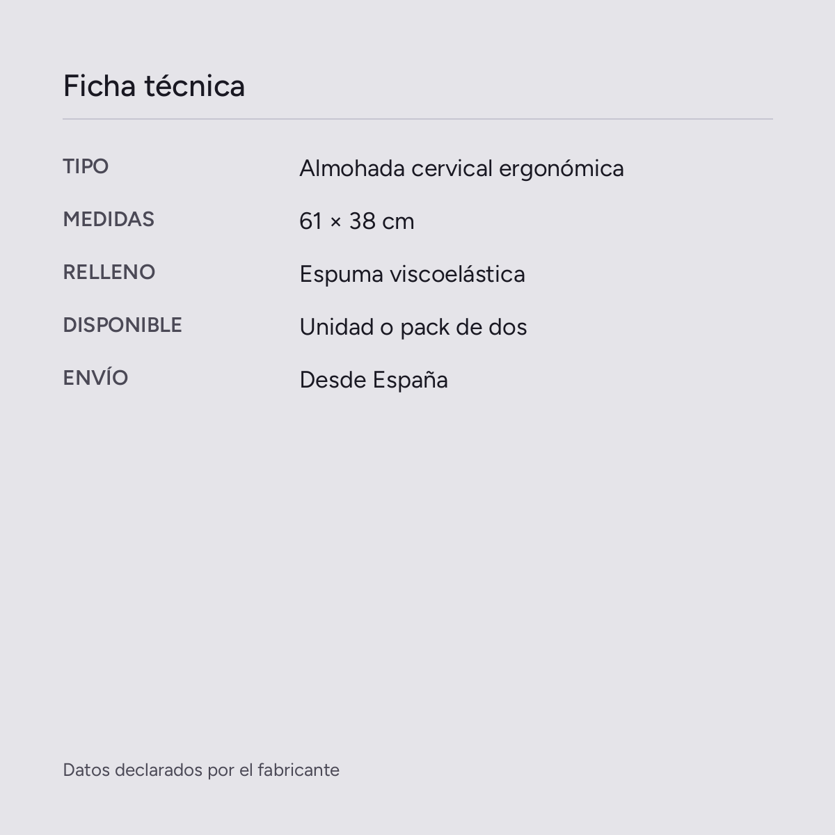 Almohada cervical ergonómica de 61 × 38 cm Vega, vista de producto