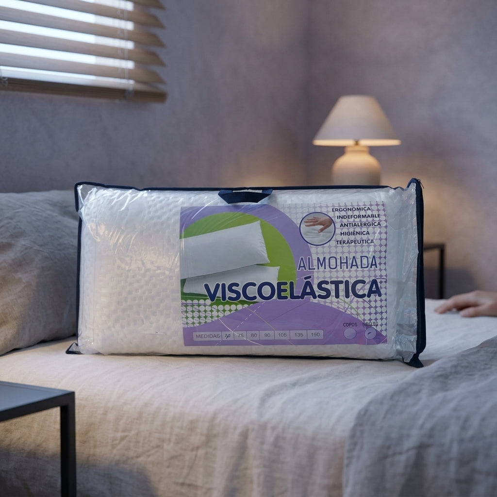 Almohada viscoelástica indeformable de 70 cm Sólida, detalle del tejido y la espuma
