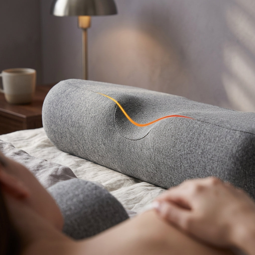 Almohada cervical de contorno columnar Pilar, detalle de relleno: espuma de memoria · material: 100% algodón
