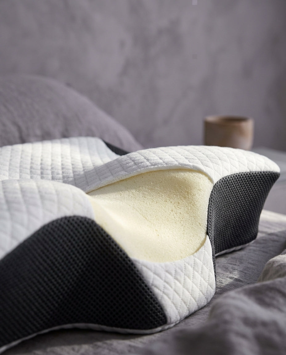 Almohada cervical mariposa de rebote lento Onda, detalle de relleno: espuma de memoria · material: 100% poliéster