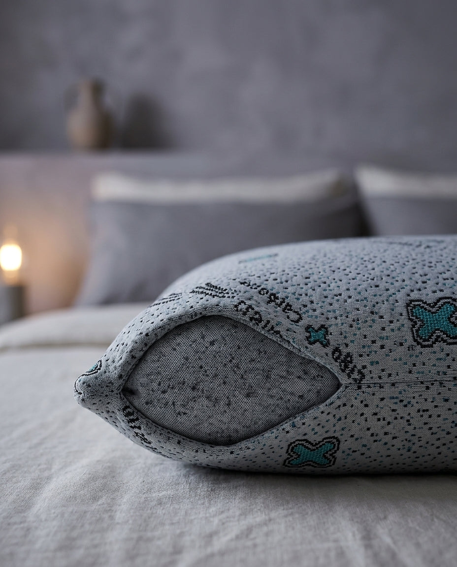Almohada viscoelástica compacta de 50 × 30 cm Mini, detalle del tejido y la espuma