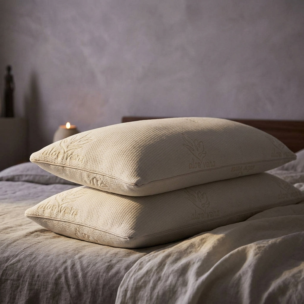 Pack de 2 almohadas viscoelásticas de copos Pareja, detalle del tejido y la espuma