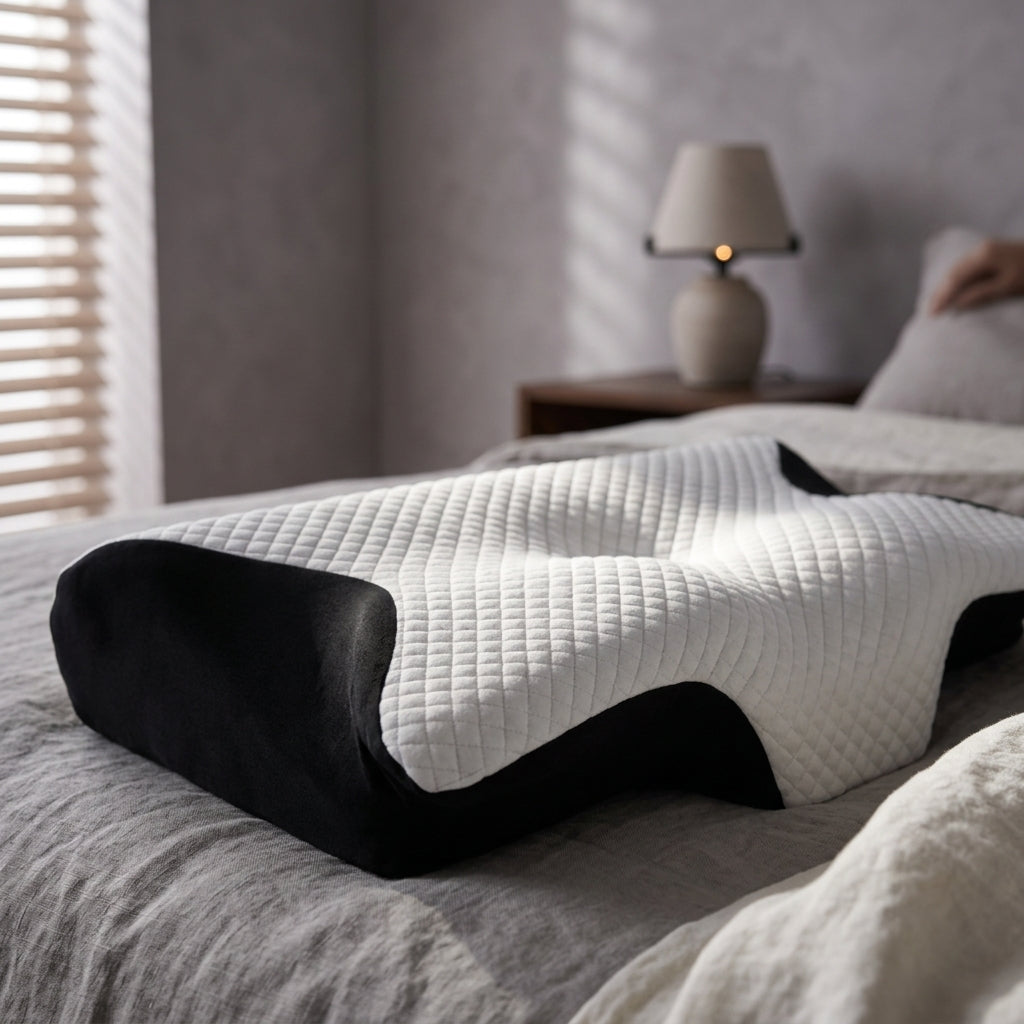 Almohada cervical mariposa ergonómica Luna, detalle del tejido y la espuma