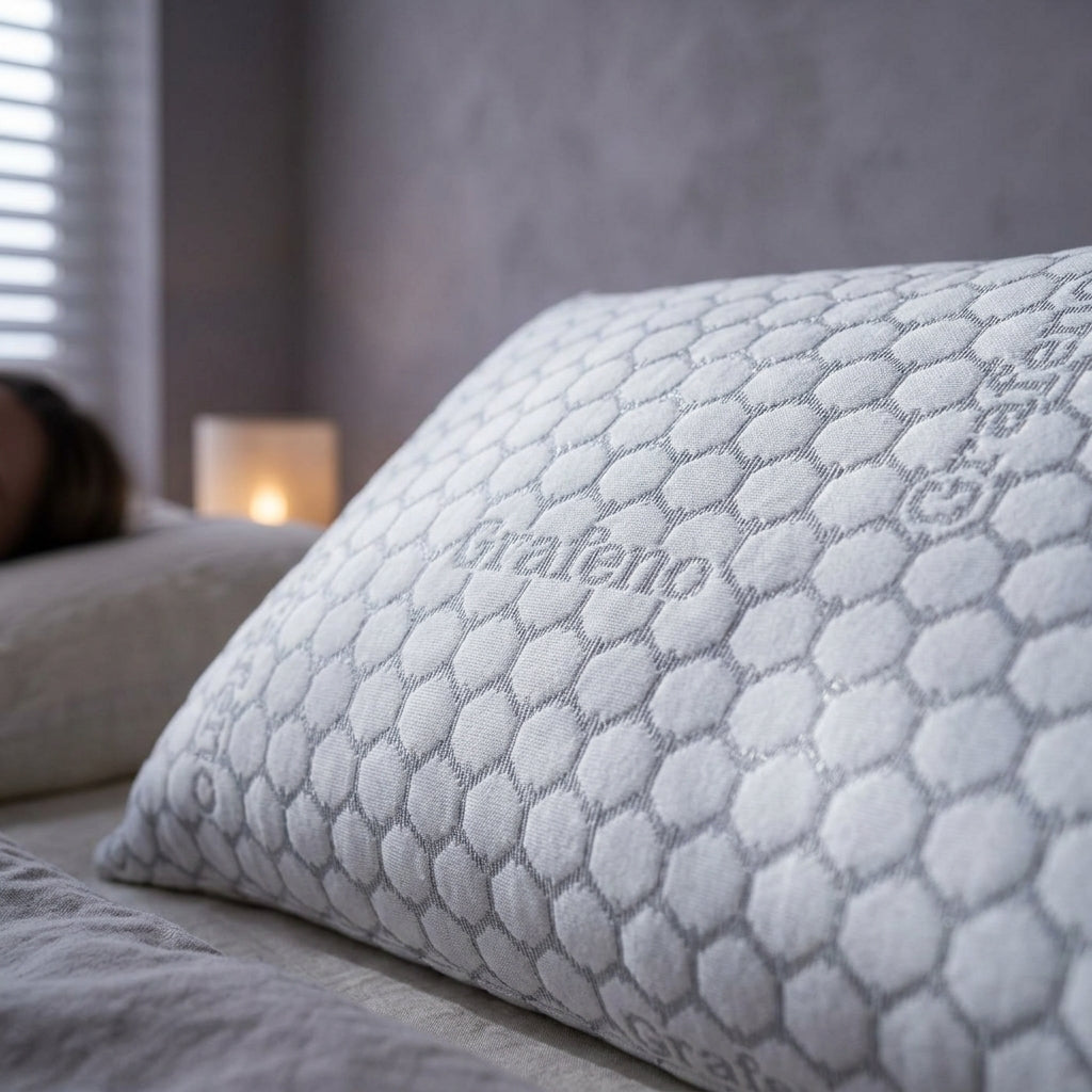 Almohada viscoelástica con grafeno Grafeno, detalle de viscoelástica (núcleo viscoelástico con micropartículas de carbono, según la breve descripción)