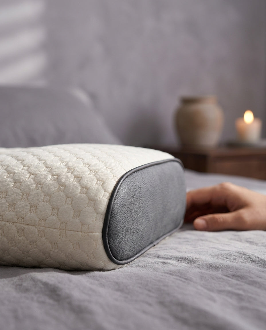 Almohada cervical ergonómica de 61 × 38 cm Vega, detalle del tejido y la espuma