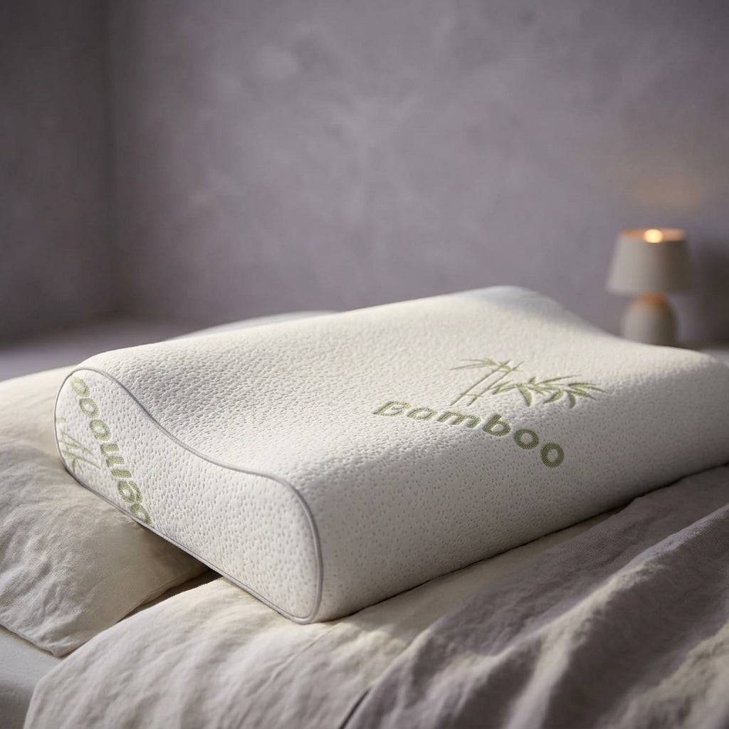Almohada cervical compacta de rayón de bambú Brote, detalle de relleno: espuma de memoria · material: 100% fibra de bambú