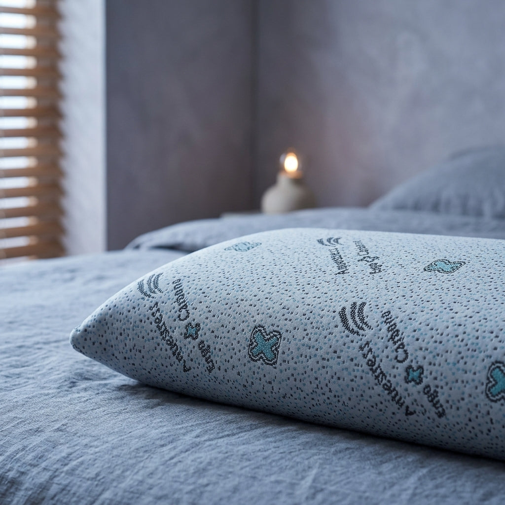 Almohada viscoelástica compacta de 50 × 30 cm Mini, detalle del tejido y la espuma